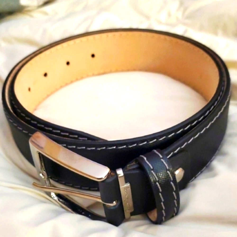 Roger Ximenez Hand Made Brand Elegant Black Leather Belt with Silver Buckle